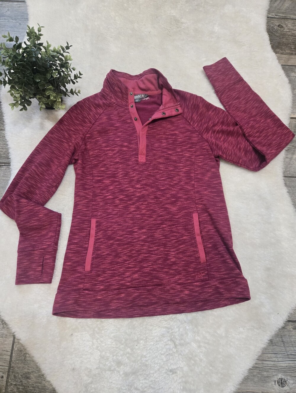 Avalanche Pink Heather Loma Snap Neck Pullover Activewear Sweater, Size Medium